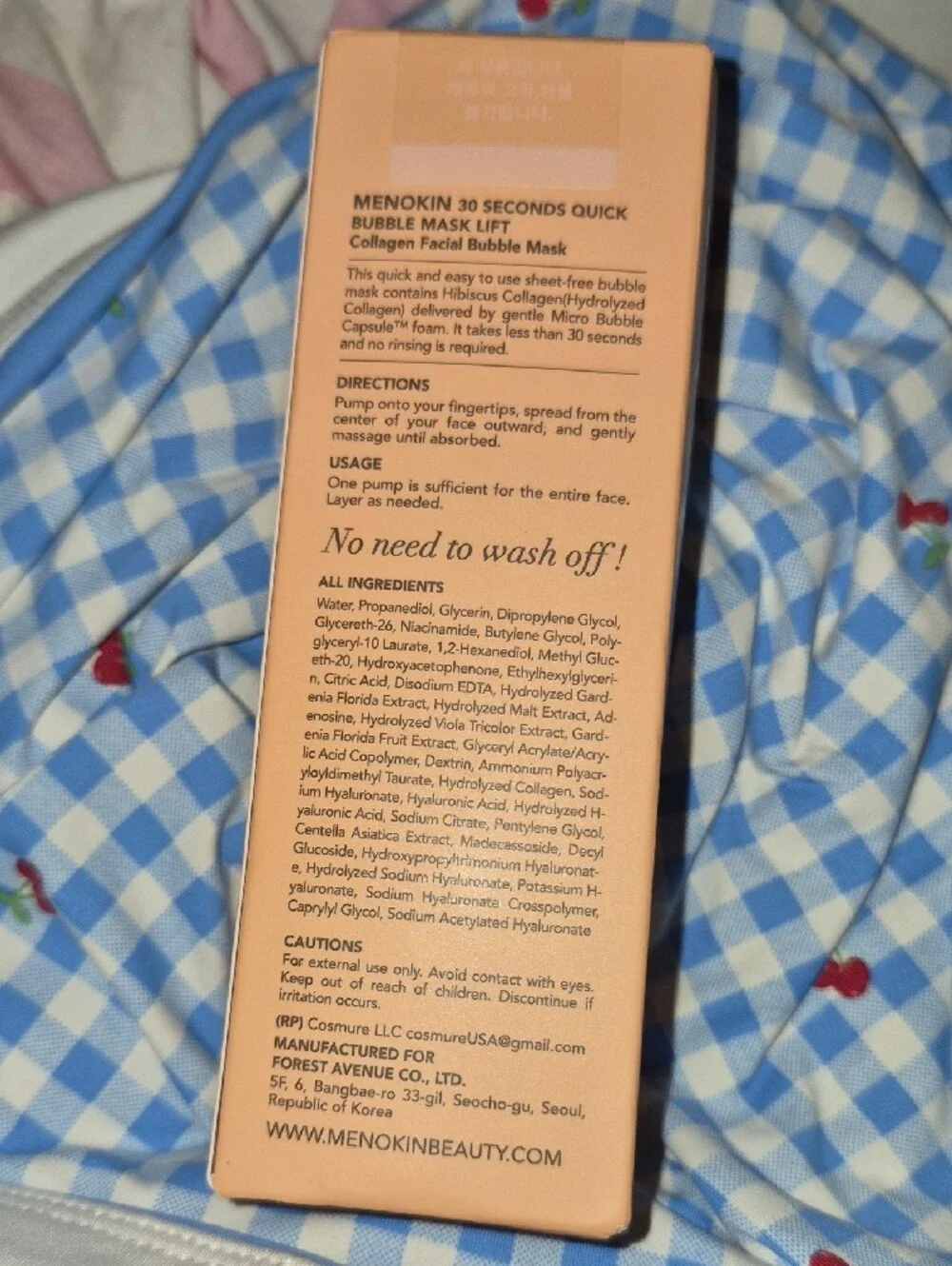 MENOKIN 30 Seconds Quick Bubble Mask Collagen - Nwt